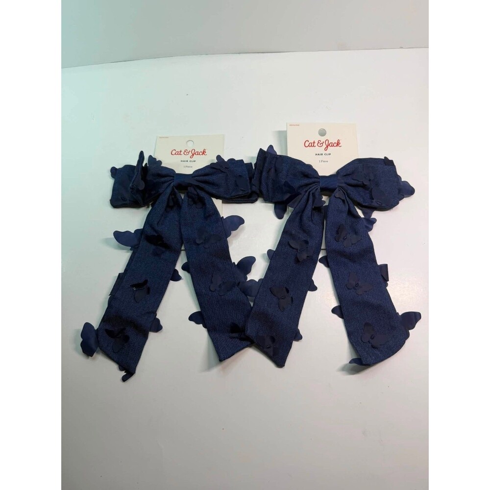 Cat & Jack Butterfly Bow Hair Clips – Navy Denim – Set of 2